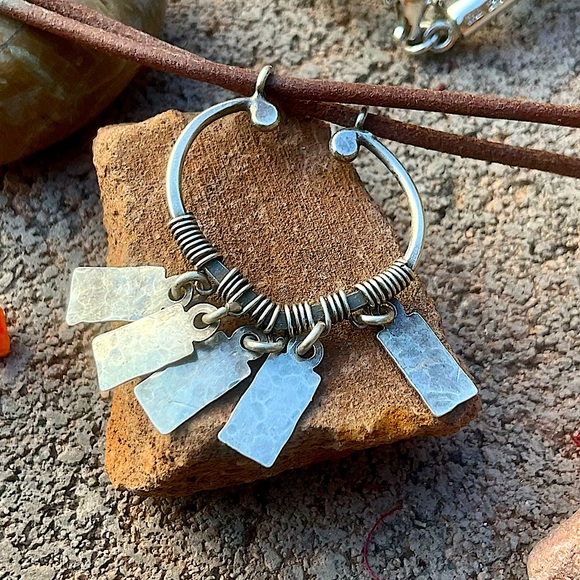 Jewelry - Sterling Silver Dangle Pendant on Leather Necklace